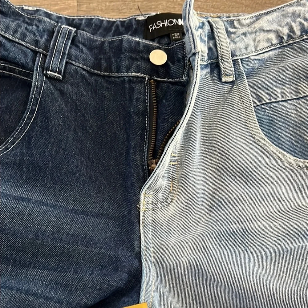 Fashion Nova Contrast Flare Denim Jeans - Dark Blue and Light Blue - Picture 2 of 4